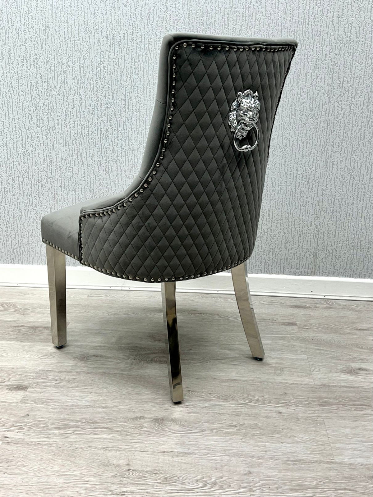Set Of 2 Majestic Dark Grey Velvet Dining Chair With Lion Knocker
