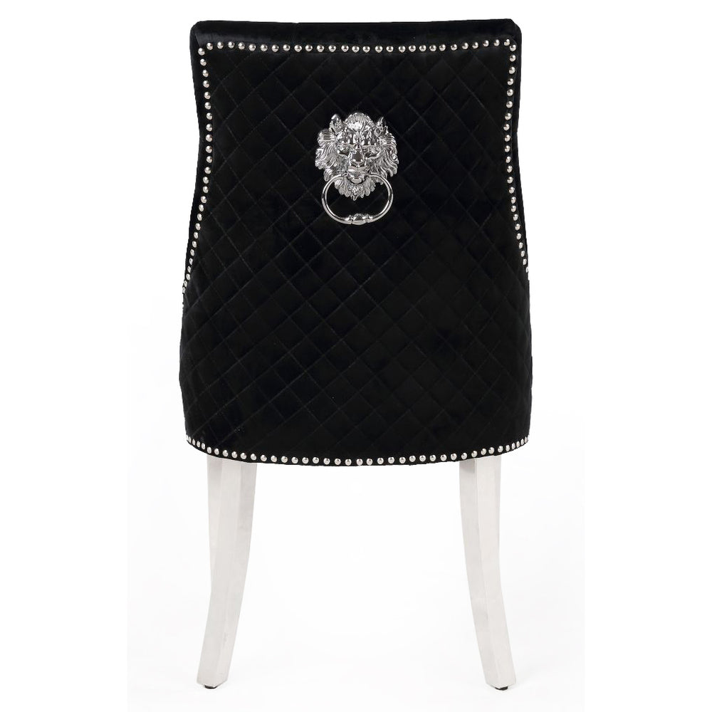Set Of 2 Majestic Black Velvet Chair Lion Knocker