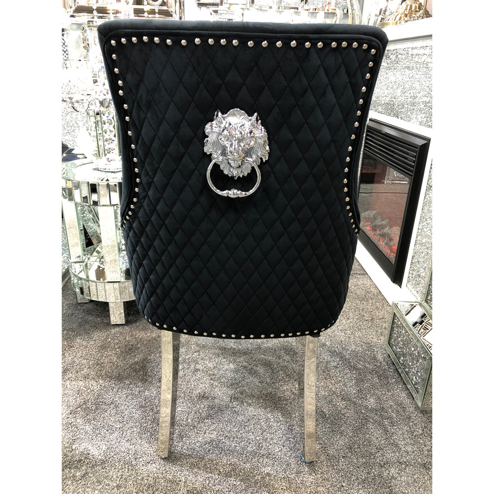 Set Of 2 Majestic Black Velvet Chair Lion Knocker
