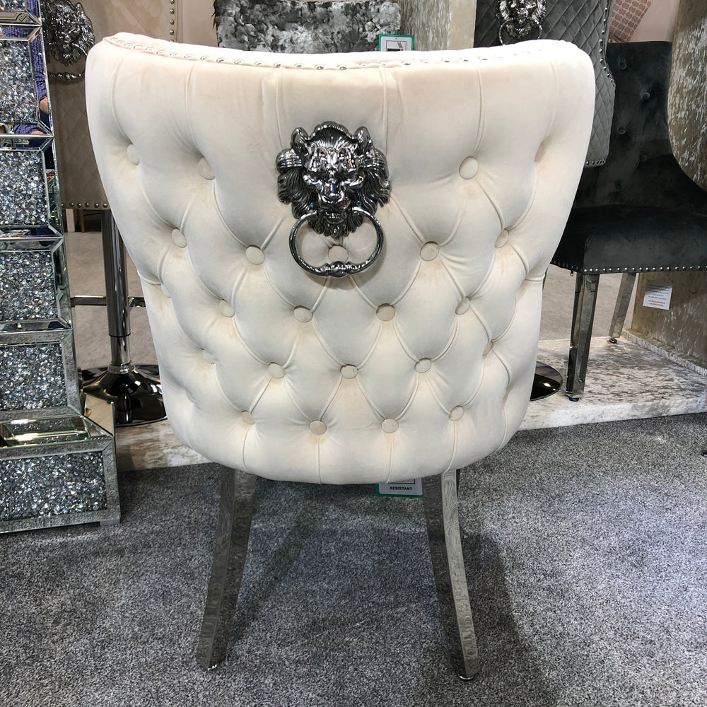 Set Of 2 Valentino Mink Velvet Dining Chair With Lion Knocker