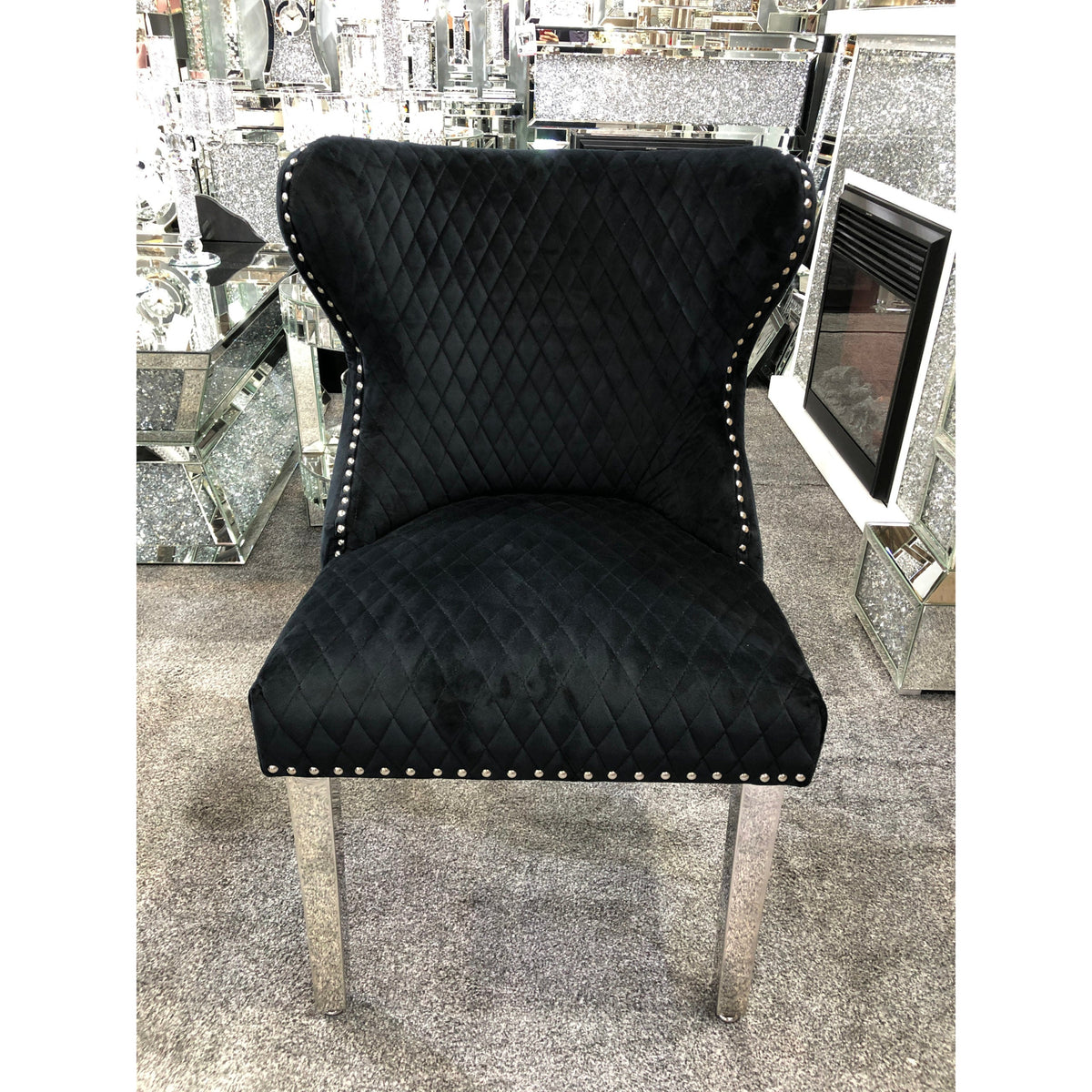 Set Of 2 Valentino Black Velvet Dining Chair With Lion Knocker