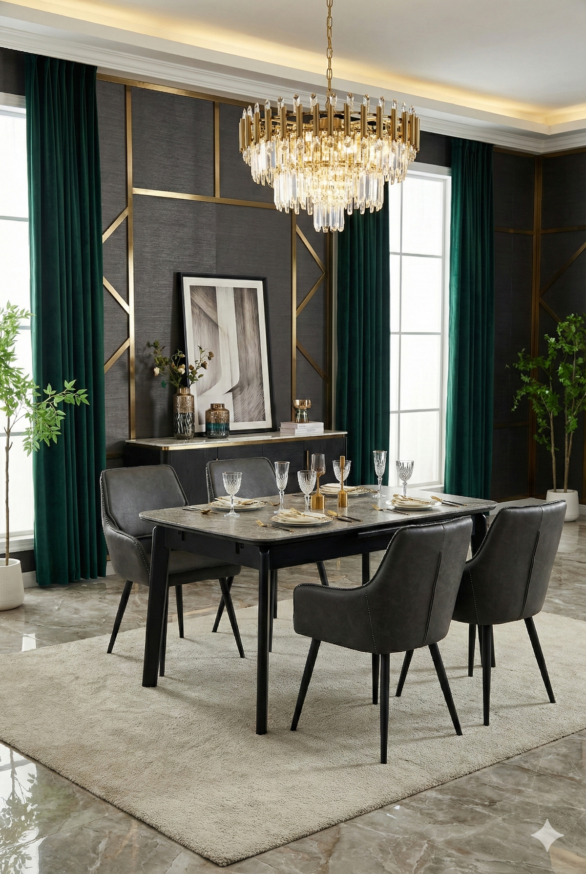 Arizona Extending Grey Ceramic Table With Palermo Chairs