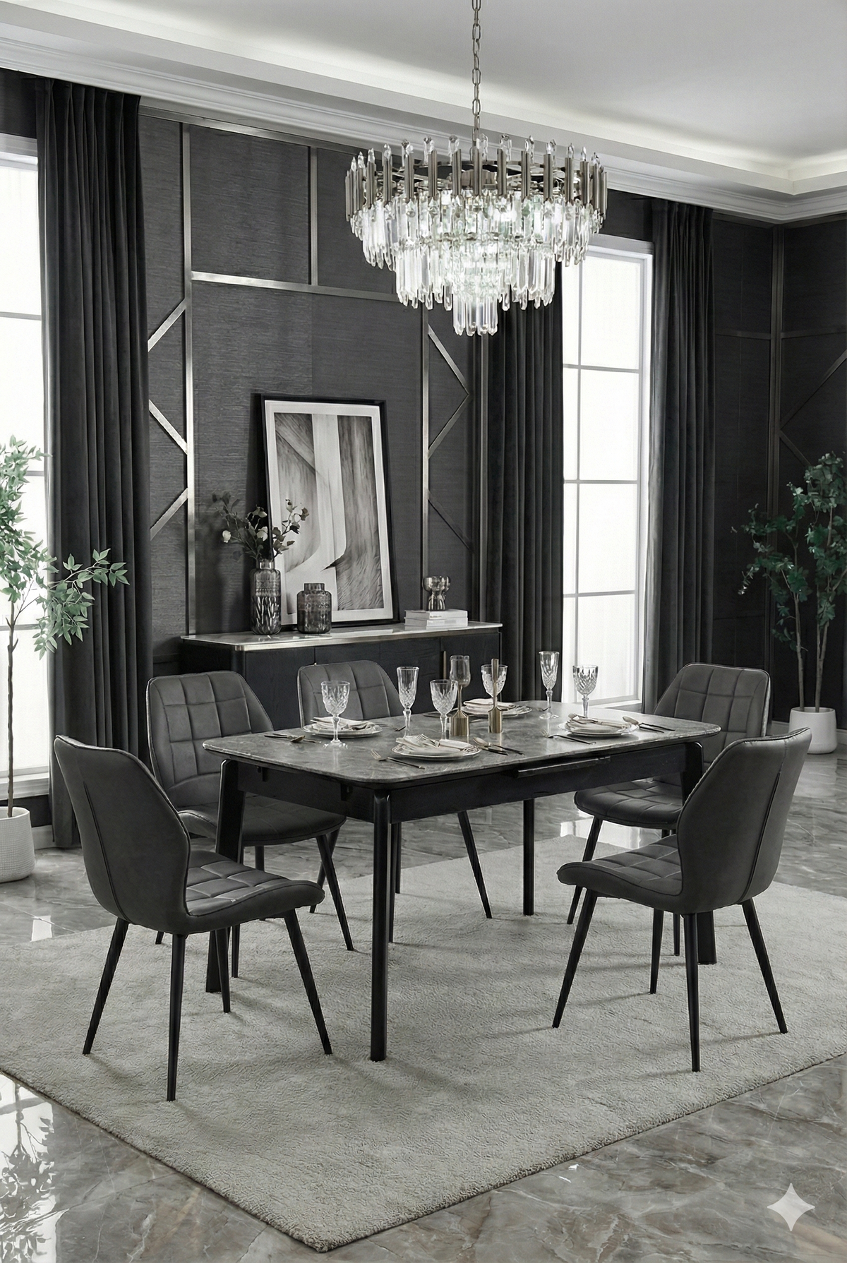Arizona Extending Grey Ceramic Table With Oliver Chairs