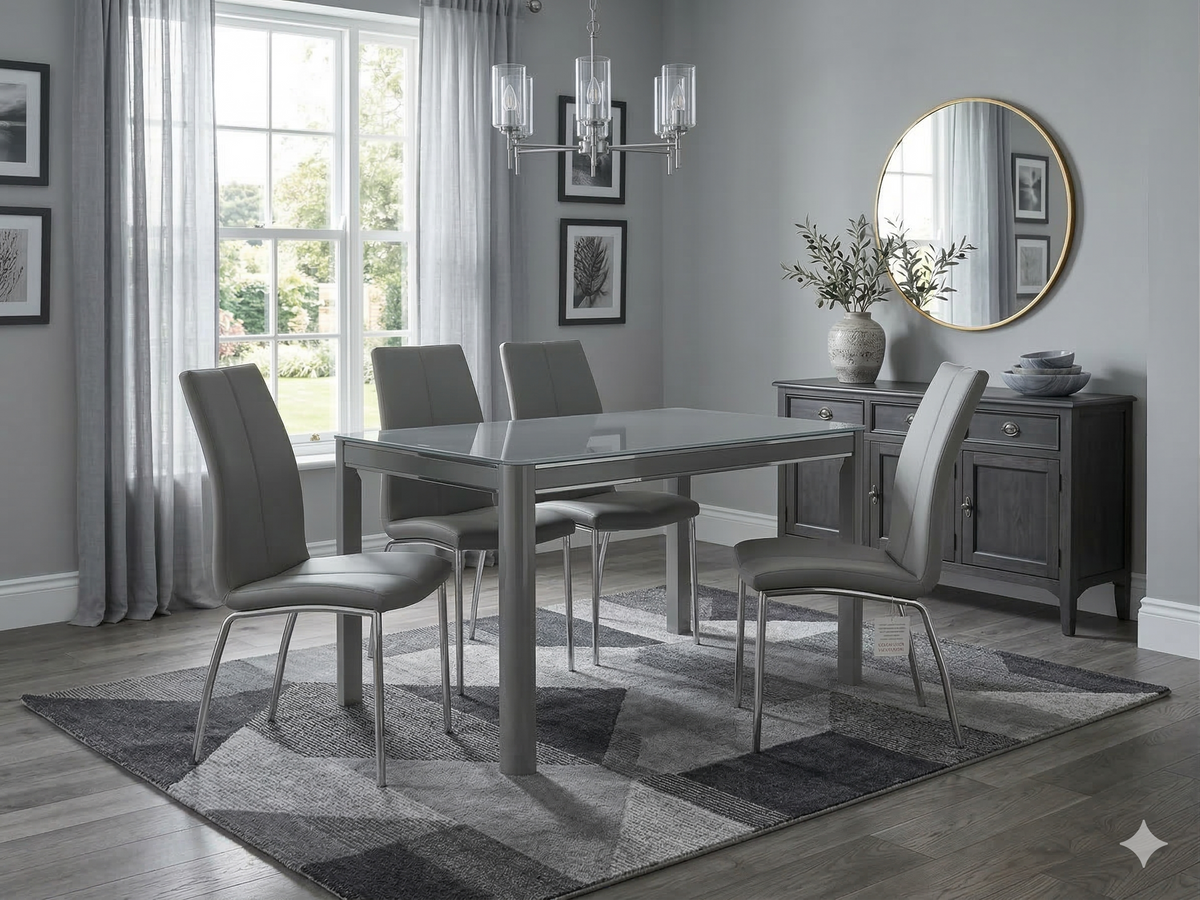 Morano Grey Dining Set with 4 Carlo Chairs