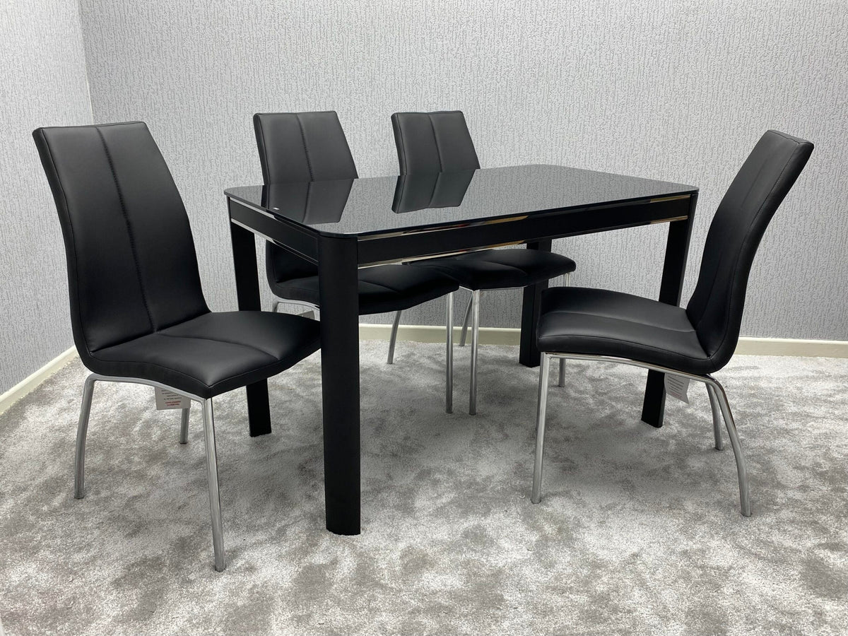 Black Morano Dining Set with 4 Carlo Chairs