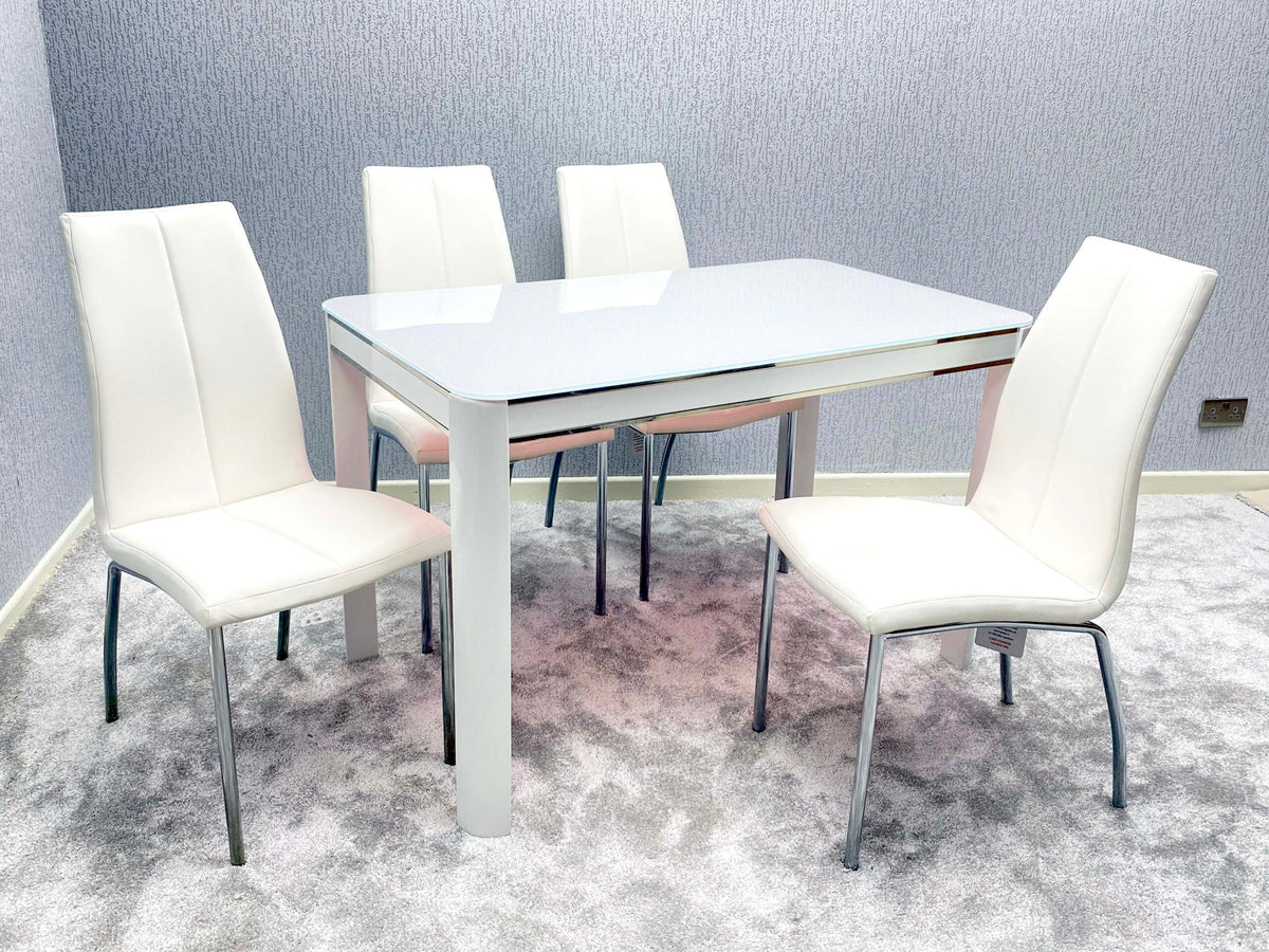 White Morano Dining Table with 4 Carlo Chairs