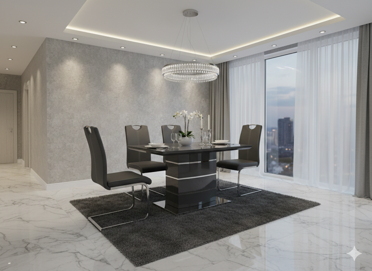 Milan Grey Dining Table Set with 4 Chairs