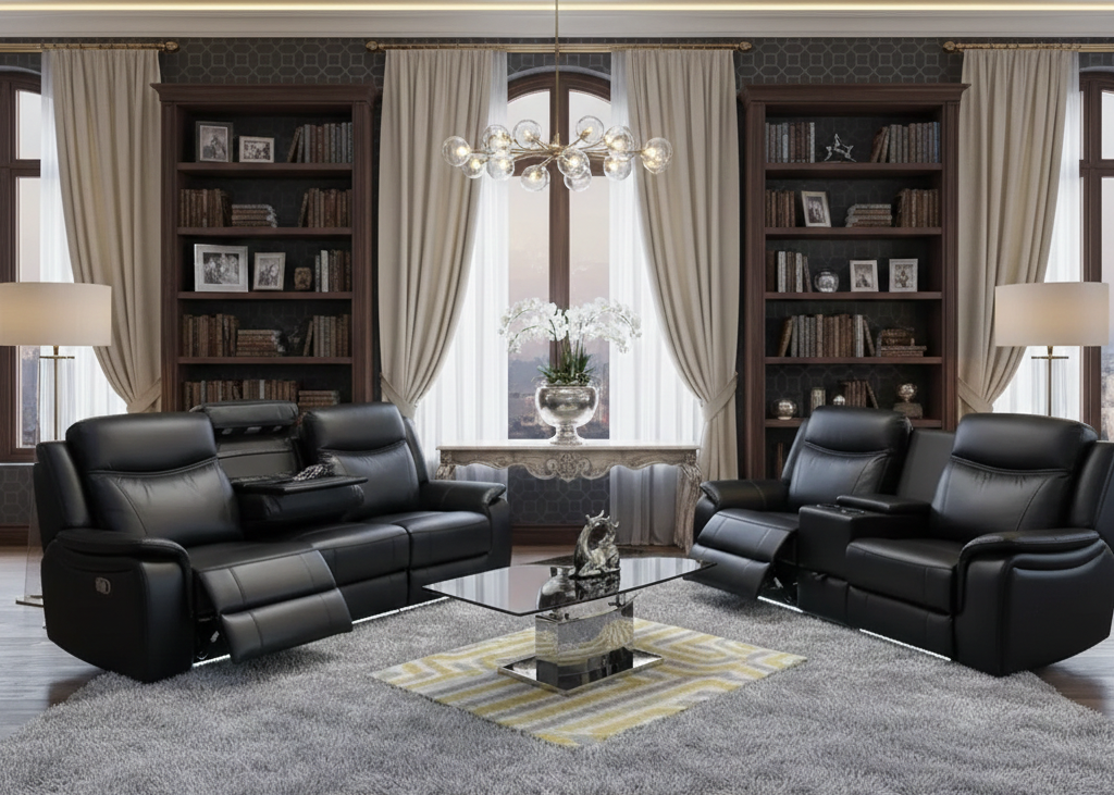 Posh Leather Electric Recliner Sofa 3+2 Seater-Bluetooth/USB/C-Type/Led/Cooling-Cup Holders
