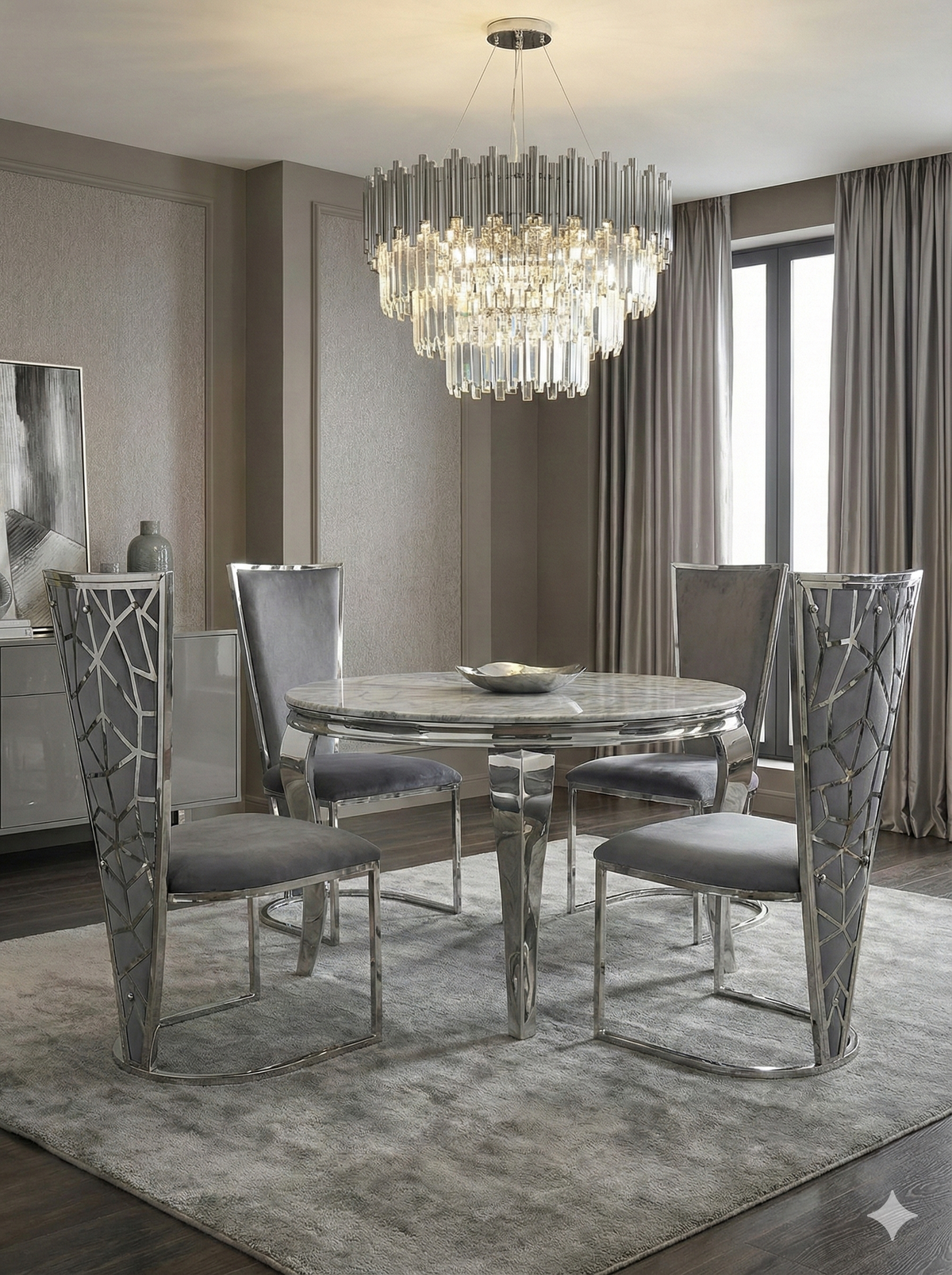Sofia Grey Marble Dining Table with Vienna Grey Chairs