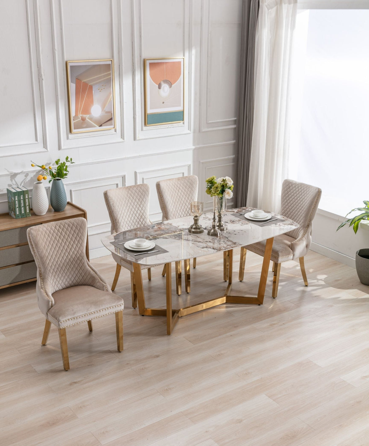 Sorrento Oval 150cm Ceramic Gold Table With Chairs