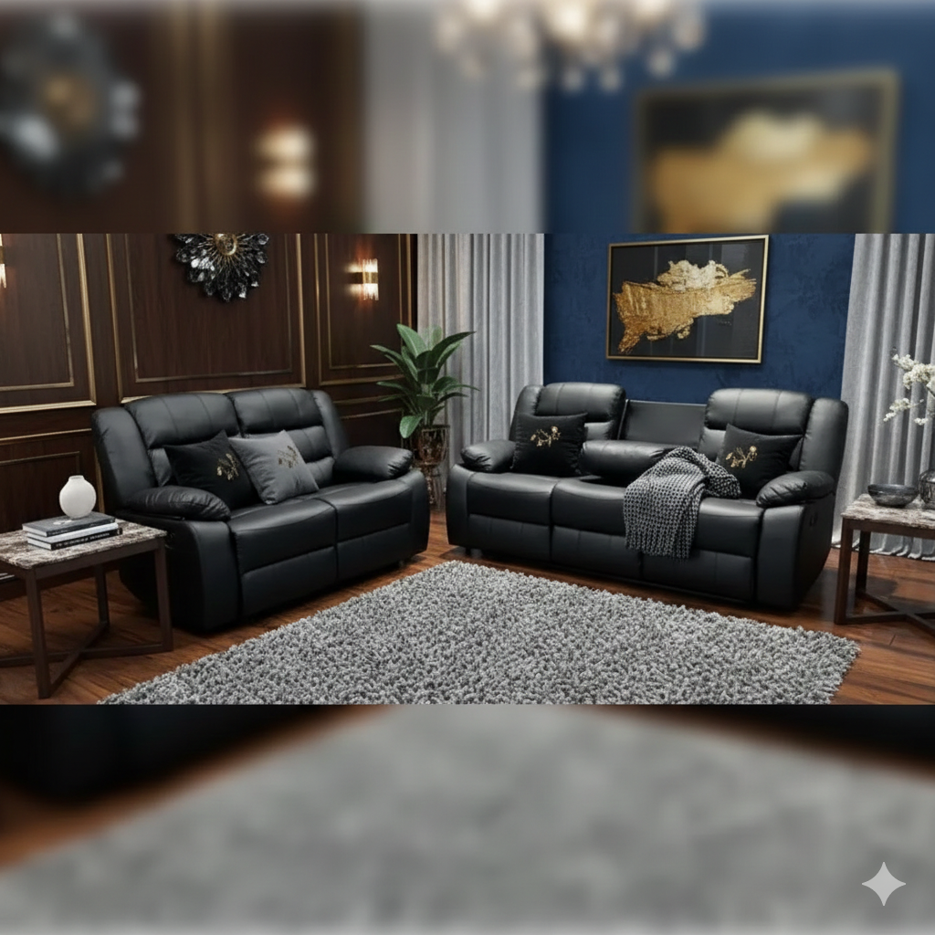 Ross Leather Recliner Sofa with Cupholders - 3+2 Seater Sofa